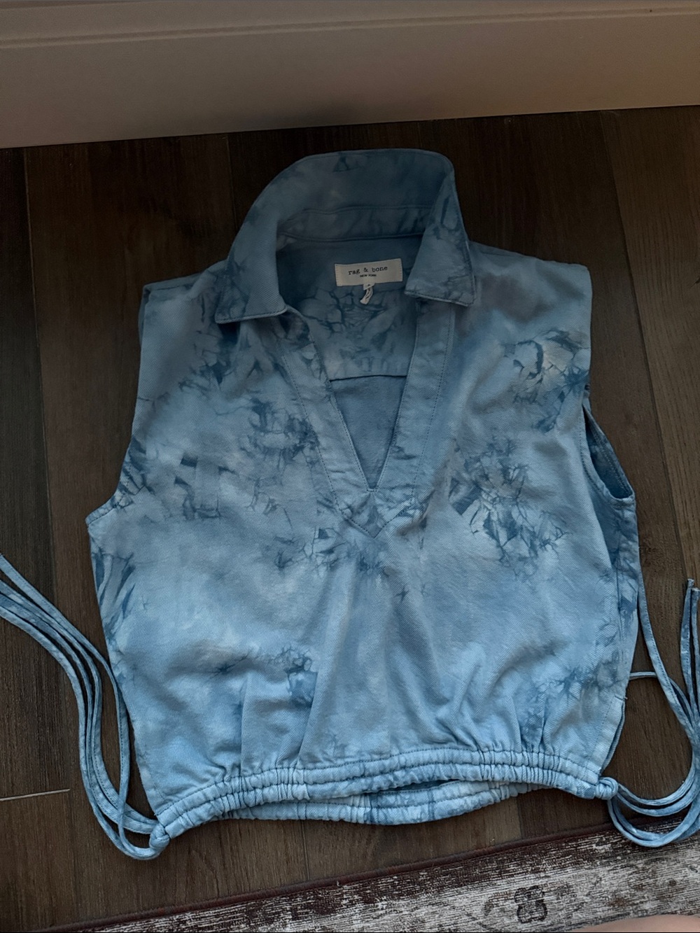 rag & bone Light Blue Tie-Dye Sleeveless Collared Tank